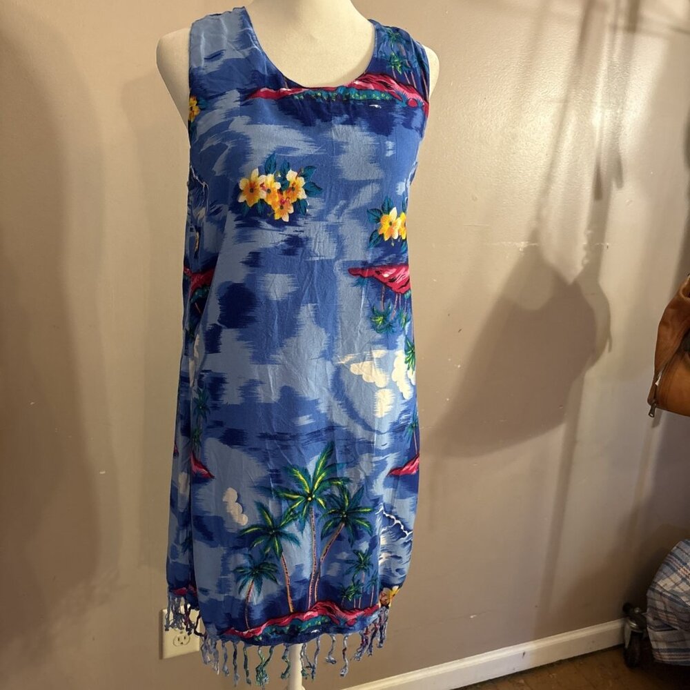 Ladies Hawaiian Mini Fancy Dress Beach Orchid Palm Tree Summer Aloha Hula Sz M - Picture 1 of 8